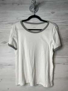 American Eagle Shirt Womens Medium White Gray Ringer Tee Casual Soft Stretch - Picture 1 of 13