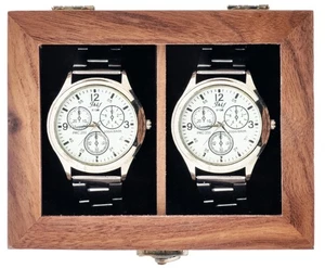 2 Zimmer Nussbaum Holz Uhrenbox Vintage Schmuck Aufbewahrung Reise Etui Organizer... - Bild 1 von 7