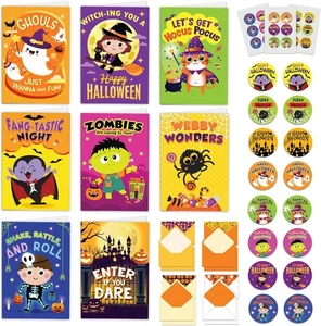 Decorably 16 Pack 5x7in Kid Halloween Cards and Envelopes Stickers, 8...  - Picture 1 of 6