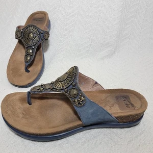 Dansko Pamela Blue Beaded Suede Thong Comfort Blue Sandals Size 39 8.5-9 EUC - Picture 1 of 15