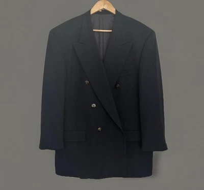 Givenchy Monsieur Vtg Blazer Sport Coat Navy Sz 44 Double Breasted Navy Blue USA - Image 1 of 4