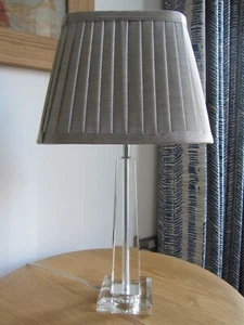 GLASS TABLE LAMP SQUARE COLUMN AND BASE COMPLETE WITH SQUARE PLEATED SHADE 46CMS - Picture 1 of 11