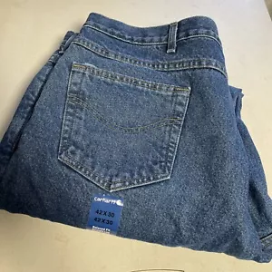 Carhartt Men's Fleece Lined Relaxed Fit Straight Leg Blue Jeans Size 42x30 New - Picture 1 of 3