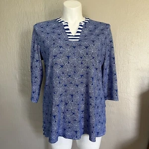 Talbots Womens Plus Size Blue Print 3/4 Sleeve V-Neck Top Career Casual 1X *READ - Picture 1 of 6