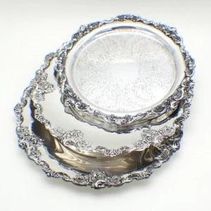 Wallace Baroque Chargers Sandwich Trays Set of 3 Silverplate - Picture 1 of 12