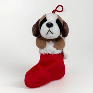 vintage russ berrie dog in stocking plush 5” ornament - Picture 1 of 8
