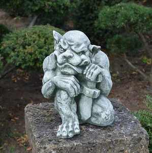 Gargoyle mit Schwert Wächter Steinfigur 31 cm 15 kg Grau Beton frostsicher - Bild 1 von 11