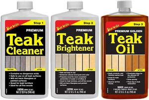 Premium Teak Care Kit - Marine Grade Teak Cleaner, Brightener & Golden Teak Oil - Picture 1 of 7