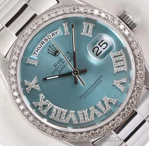 Rolex Mens Day-Date 36mm 18239 18k White Gold-Diamond Bezel-Ice Blue Roman Dial - Picture 1 of 5