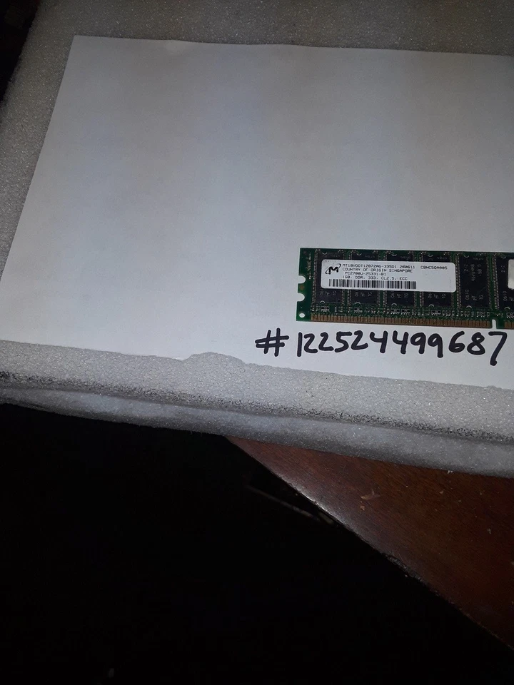 1GB DDR DDR1 PC  PC2700E 2700E DDR1-333MHZ 333 184PIN ECC UNBUFFERED 64X8 2RX8  - Image 1 of 1
