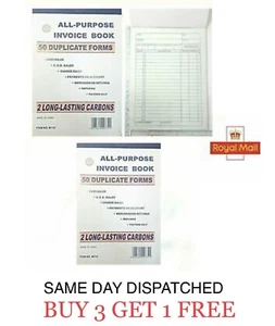 ALL PURPOSE INVOICE BOOK 50 DUPLICATE FORMS with 2 LONG -LASTING CARBONS NEW - Picture 1 of 2