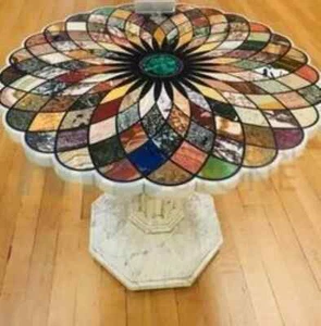Mesa de comedor redonda de mármol blanco de 2' con incrustaciones de mosaico de piedra múltiple decoración del hogar - Imagen 1 de 8