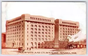 1910 M E SMITH & CO BUILDINGS OMAHA NEBRASKA NE TREN CABALLO Y BUGGY POSTAL - Imagen 1 de 2