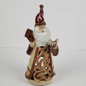 Gres esmaltado al fuego 11" de alto Papá Noel sosteniendo pájaro votivo candelabro soporte - Imagen 1 de 12
