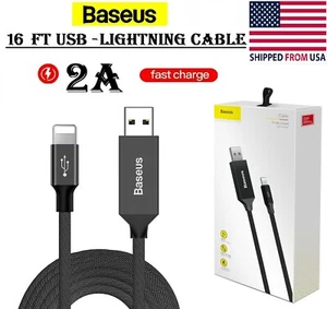 Baseus 2A USB TO iPhone 8 Pin Linen Finish Weaving Charge Data Cable, 5M 16 FT - Picture 1 of 10