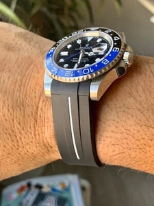 Correa de caucho vulcanizado 20 mm NEGRA 40 mm subestuches rayas blancas Submariner GMT - Imagen 1 de 9