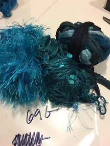 lot teal green aqua blue CRAFTS FIBER TASSEL KNITTING CROCHET DESIGNER YARN 69G - Picture 1 of 2