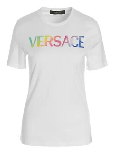Versace Versace Rainbow-Logo Crewneck T-Shirt White Size 38 US 2 MSRP $650 - Picture 1 of 7