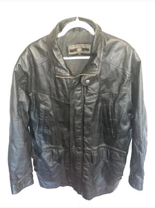 Members Only Full Zip Coat Mens Size Large Heavy Black Leather Pockets Vintage - Picture 1 of 12