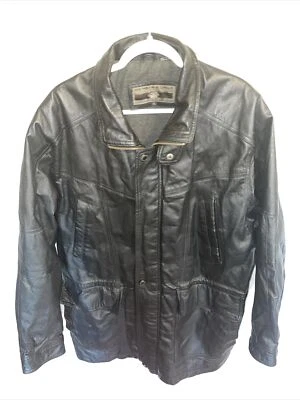 Members Only 男式全拉链外套大号重型黑色皮革口袋复古 — 第 1/4 张图片