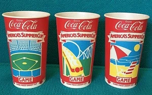 1987 Vintage : COCA-COLA "America's Summer" GAME 32 oz. COKE wax CUP @ Lot of 3 - Picture 1 of 4