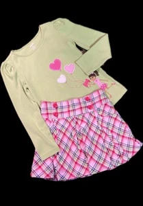 GYMBOREE SZ6”SMART AND SWEET”GIRLS 2PC GREEN LNG SLEEVE TEE & MULTICOLORED SKORT - Picture 1 of 9