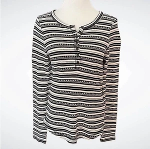 Lucky Brand Striped Thermal Henley Buttonfront, Size L - Picture 1 of 12