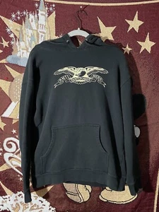 Anti Hero Skateboards Classic Eagle Logo Pullover Hoodie Size L Black Skater - Picture 1 of 5