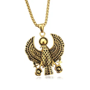 Mens Egypt Egyptian Horus Falcon Ankh Pendant Necklace Stainless Steel - Picture 1 of 8