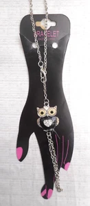 Bracciale donna gufo nero smalto strass schiavo catena maglia anello dito LEGGI - Foto 1 di 8