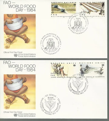 UN 1984 NYC SC # 419-20, GENEVA #122-3, VIENNA # 40-1 MNH & 3 FDC'S FREE SHIP - Image 1 of 3
