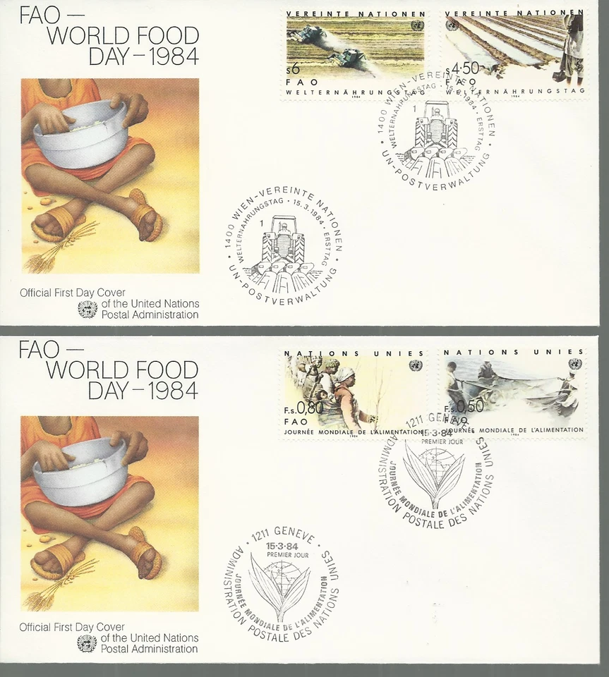 ONU 1984 NYC SC # 419-20, GINEBRA #122-3, VIENA # 40-1 MNH Y 3 FDC ENVÍO GRATUITO Foto 1 de 3