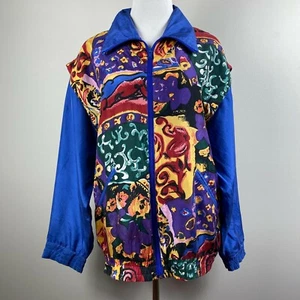 Chaqueta deportiva Oleg Cassini para mujer L 100 % seda colorida multicolor con cremallera vintage - Imagen 1 de 11