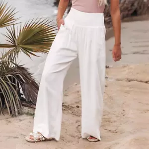 Women's High Waisted Pockets Harem Wide Leg Pants Casual Trousers Pants Summer - Imagen 1 de 19