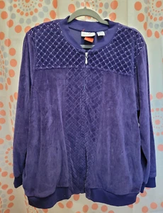 Alfred Dunner Royal Jewels Embellished Velour Track Zip Purple Jacket Women's 16 - Picture 1 of 6