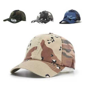 NEW Washed Camouflage Unstructured Low Profile Mesh Adjustable Baseball Cap - Picture 1 of 22