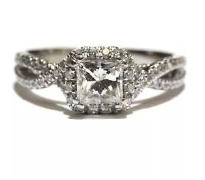 Anillo de compromiso con halo de diamantes princesa de 1,31 quilates oro blanco 14k GIA Gabriel & Co - Imagen 1 de 12