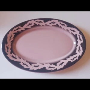 Retro Midcentury Prentano Pink & Black Oval Platter Diner Ware Holly Leaf Trim - Picture 1 of 3