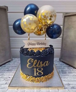 CONFETTI BALLOON CAKE TOPPER GARLAND ARCH BRIDE BIRTHDAY WEDDING PARTY NAVY GOLD - Picture 1 of 1