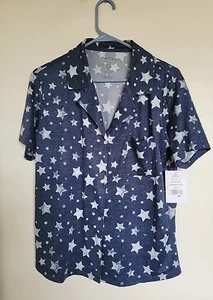 Jaclyn New York Navy Star Prints  Button Down Shirt Size - M NEW - Picture 1 of 3