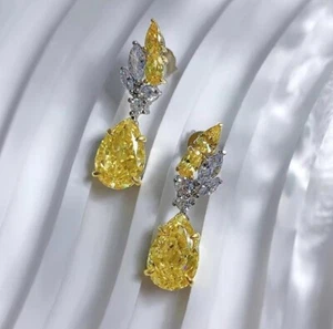 Water Drop Design 24.72TCW Simulated Citrine & Sapphire Women's Wedding Earrings - Picture 1 of 8