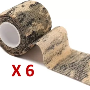 (6 ROTOLI) NASTRO MIMETICO AUTOADESIVO pistola WRAP non tessuto digitale mimetico deserto - Foto 1 di 4