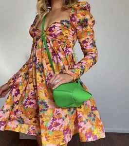 ZIMMERMANN Violet Twist Front Mustard Multi Floral Mini Dress Size 1 AU/10 US/6 - Picture 1 of 14