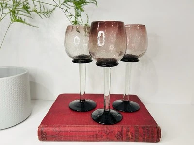 "Tres vasos de margarita/sangría/vino soplados a mano con borde púrpura cobalto 8""" Foto 1 de 4