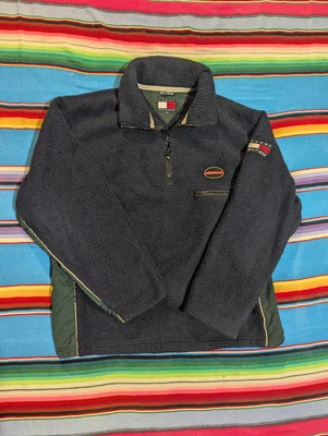 Pulôver de lã vintage anos 90 Tommy Hilfiger 1/4 zíper grande raro  - Imagem 1 de 4
