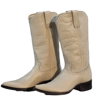 Botas vaqueras de cuero crema hechas a mano en España para mujer talla 7 Foto 1 de 4