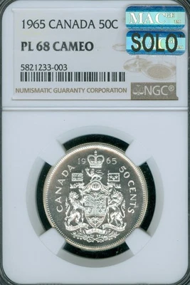 1965 CANADA 50 CENTS NGC PL68 CAMEO PQ MAC SOLO FINEST MAC SPOTLESS RARE . - Image 1 of 4