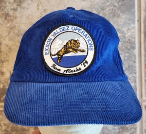 Cappello berretto baseball vintage Exxon Valdez Operations Team Alaska 1989 blu velluto a coste - Foto 1 di 6