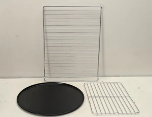 Lot of 3 13” Non-Stick Pizza Pan, 1-Stainless Steel Oven Racks, 1-Broiling Rack - Picture 1 of 9