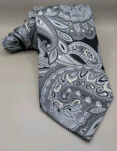 Perry Ellis Portfolio Neck Tie 100% Silk Light Blue Gray Paisley Pattern  - Picture 1 of 3